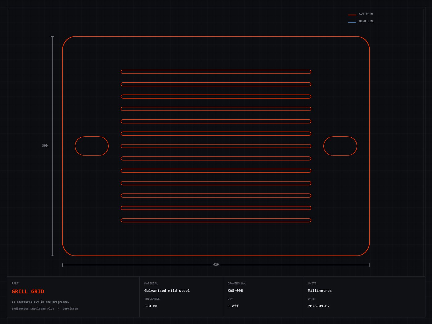 Technical drawing of the Kasongo grill grid